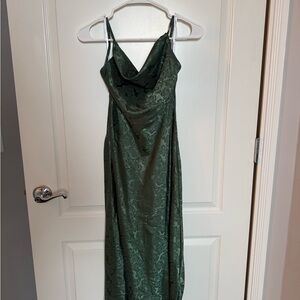 Lulu's Olive Green Satin Slip Maxi Dress